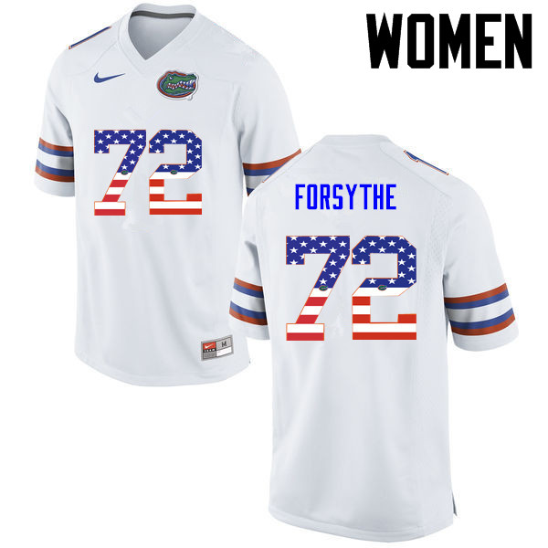 Women Florida Gators #72 Stone Forsythe College Football USA Flag Fashion Jerseys-White